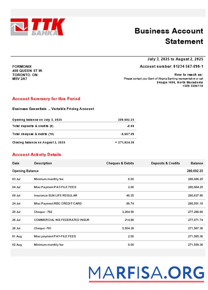 Printable TTK business account statement Word and PDF template (1)